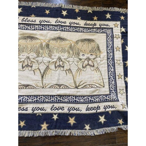 Religious Angels Tapestry Throw Blanket God Bless You Love You  60x48 Pls Read - Picture 3 of 7